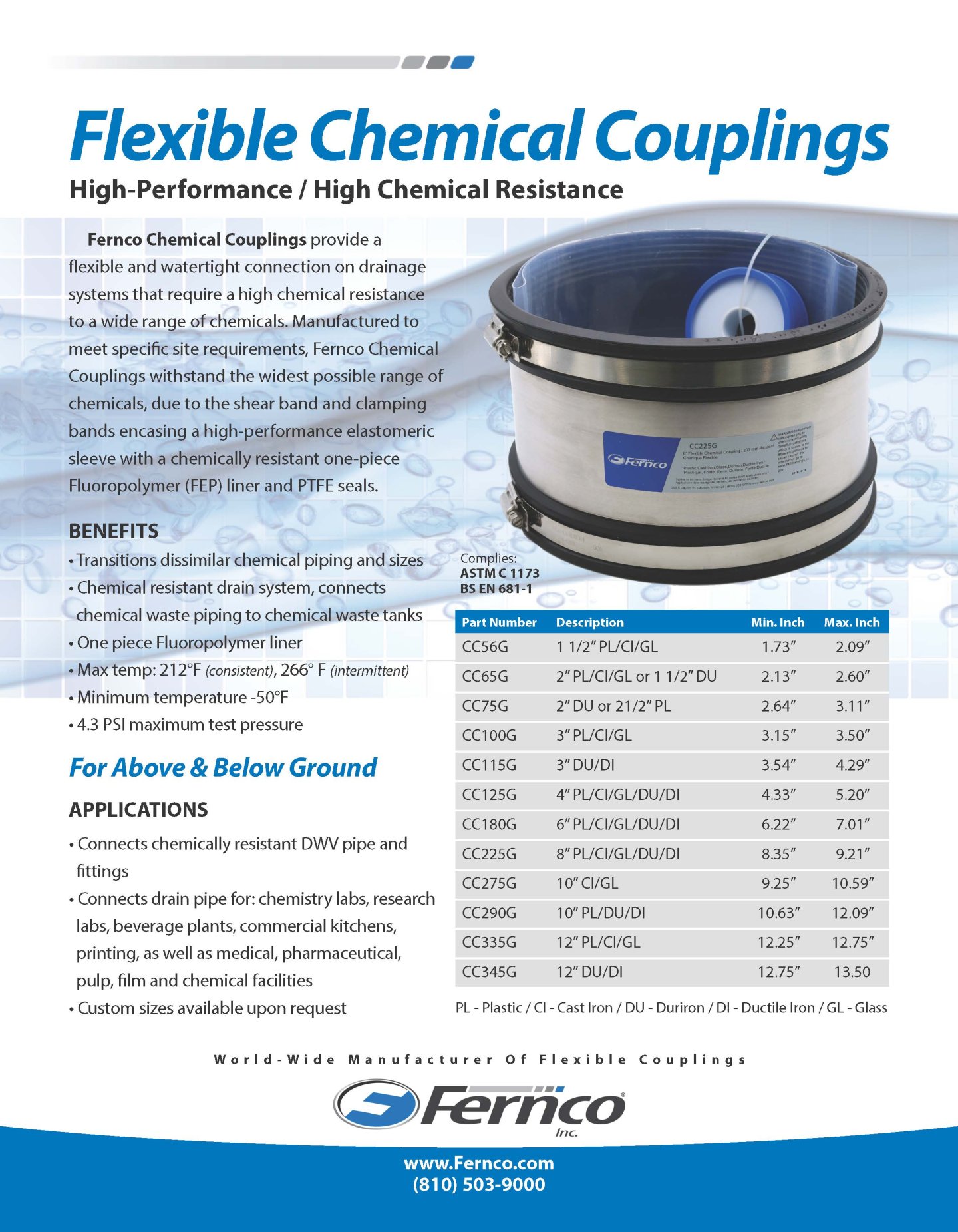 Fernco Chemical Coupling Datasheet Fernco Us 7033